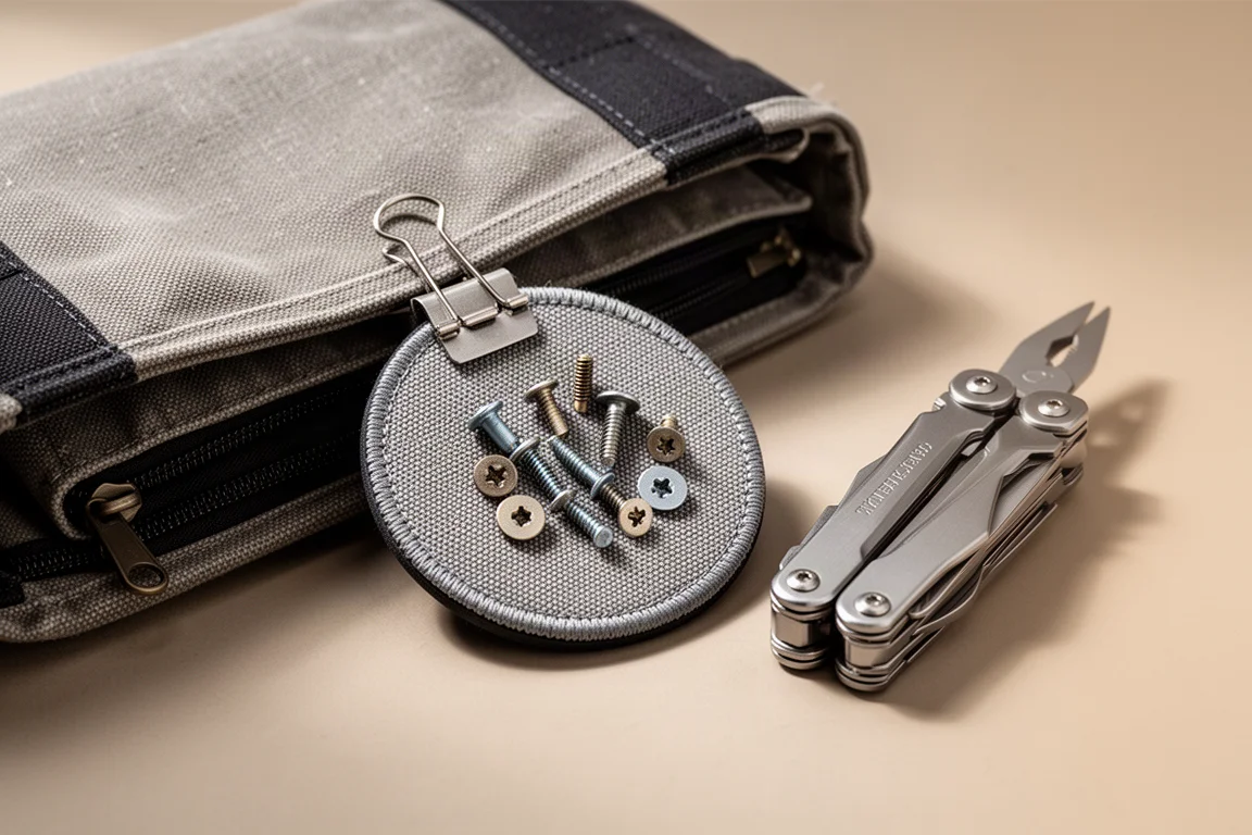 Tovaglietta magnetica compatta agganciata all'interno di una custodia per utensili aperta