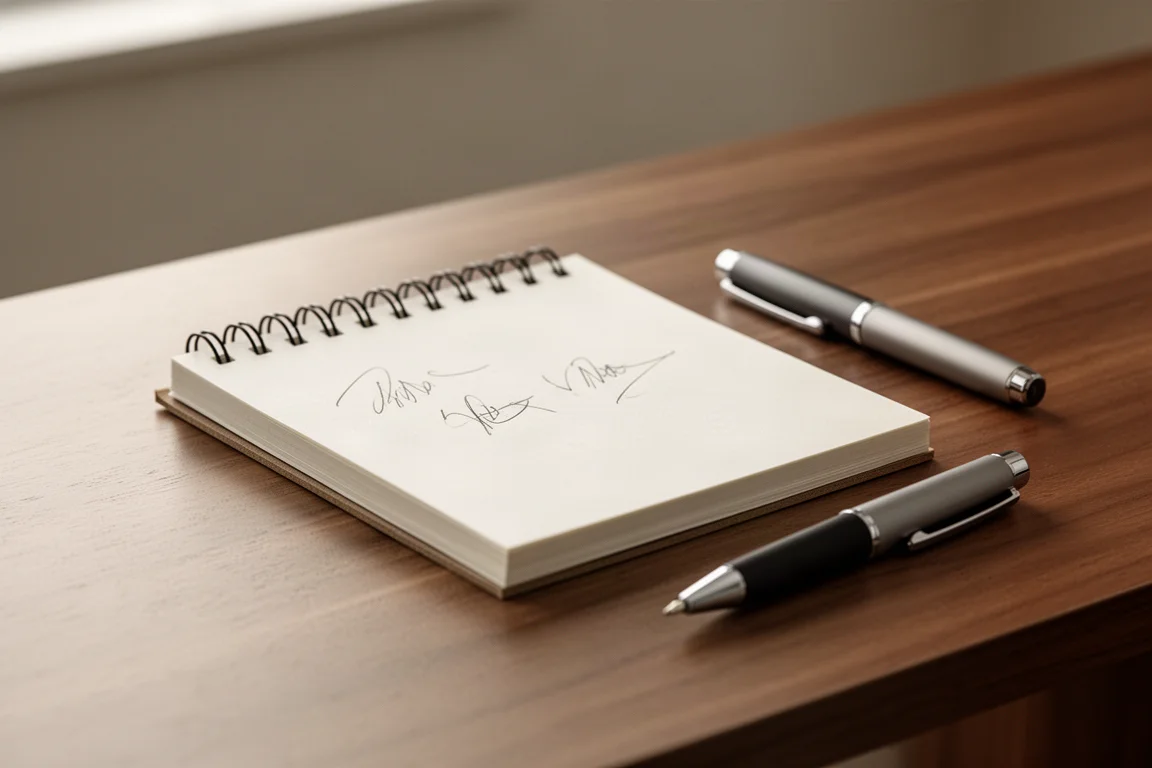 Small memo pad open on a desk with quick handwritten notes