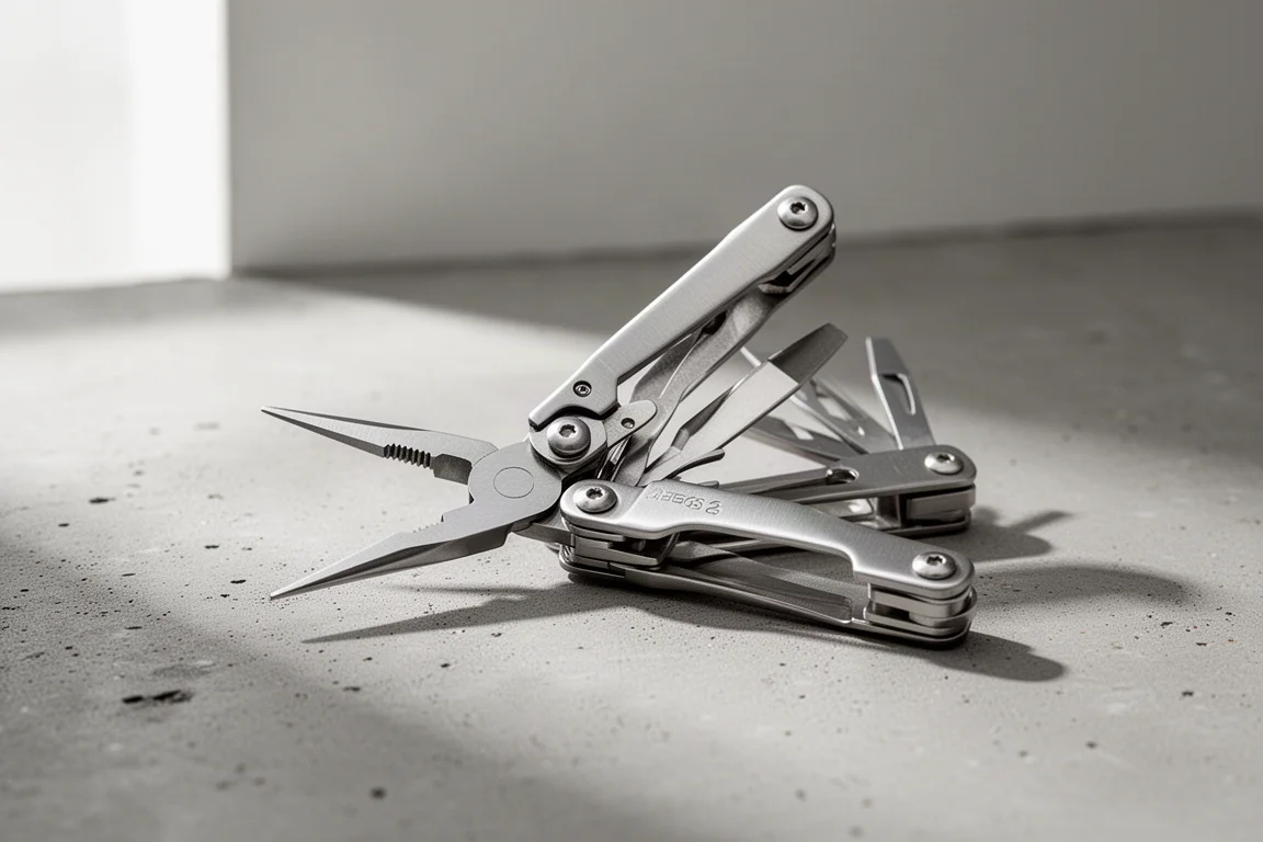 Multitool z otwartymi szczypcami na betonowej powierzchni