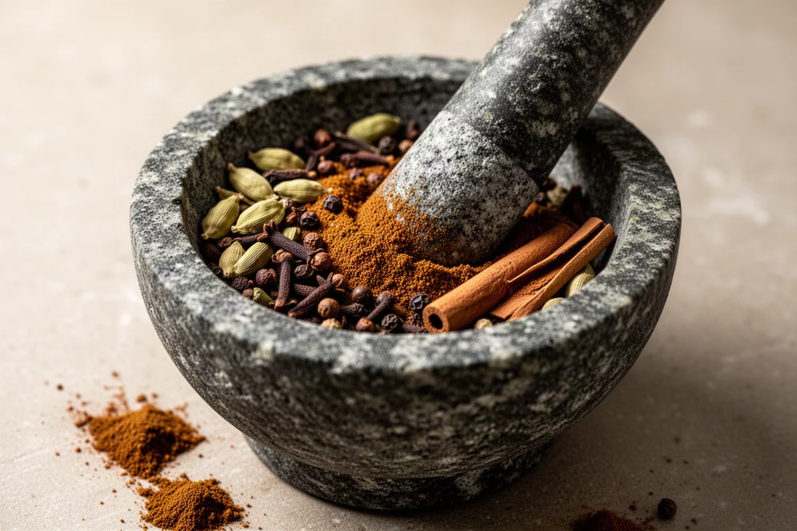 Des épices entières réduites en une fine poudre de garam masala