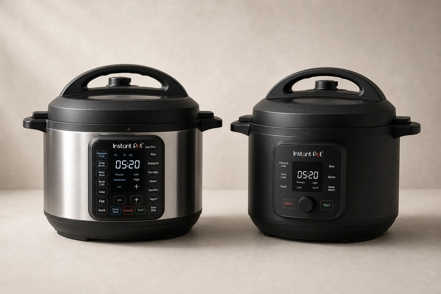 Instant Pot Pro and Crock-Pot Express Crock XL multicookers side by side