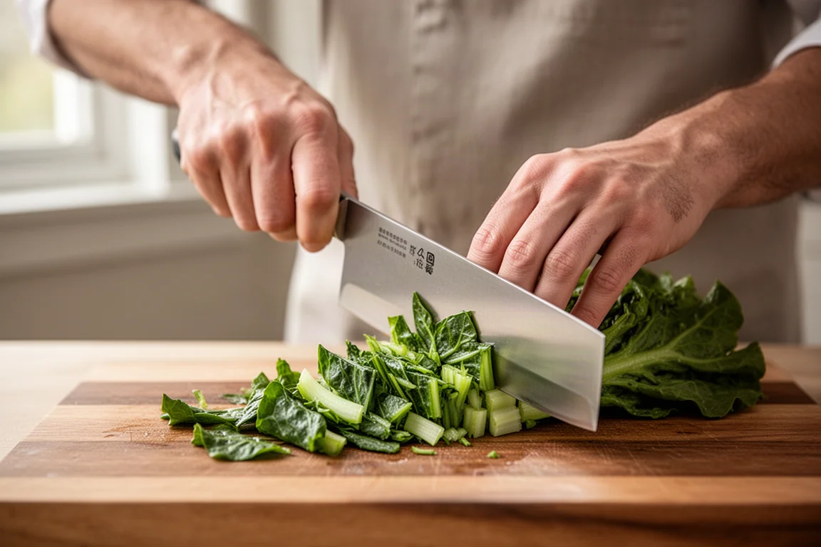 廚師使用 Nakiri 菜刀以上下直切的方式切菜