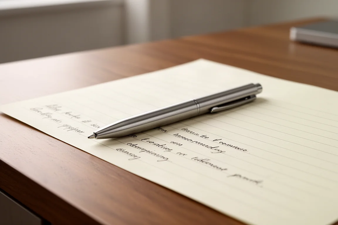 Titan-Bolt-Action-Kugelschreiber auf einem Blatt Papier mit handschriftlichen Notizen