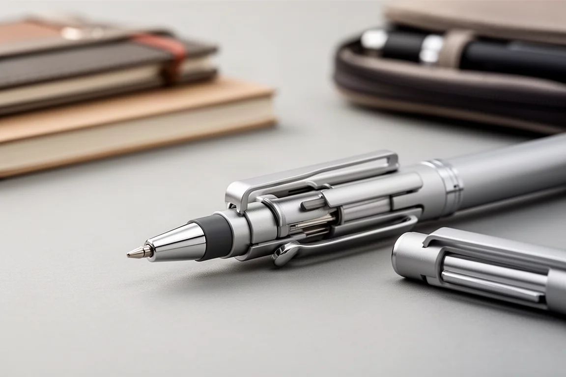 Multi pen clicking mechanism detail on a writing desk