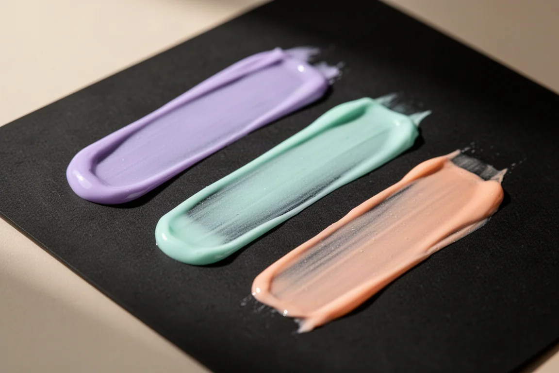 Opake pastellfarbene Gel-Pen-Striche auf dunklem Papier zeigen die Lichtdeckkraft der Tinte