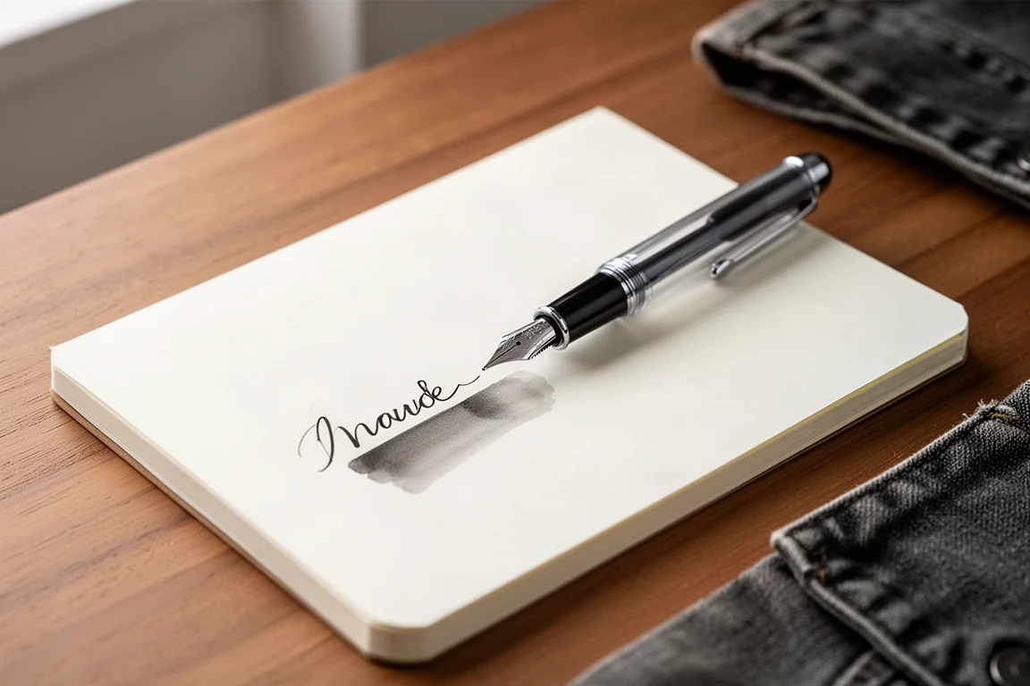 Una persona escribiendo en un cuaderno A6 slim con un bolígrafo de gel de punta fina