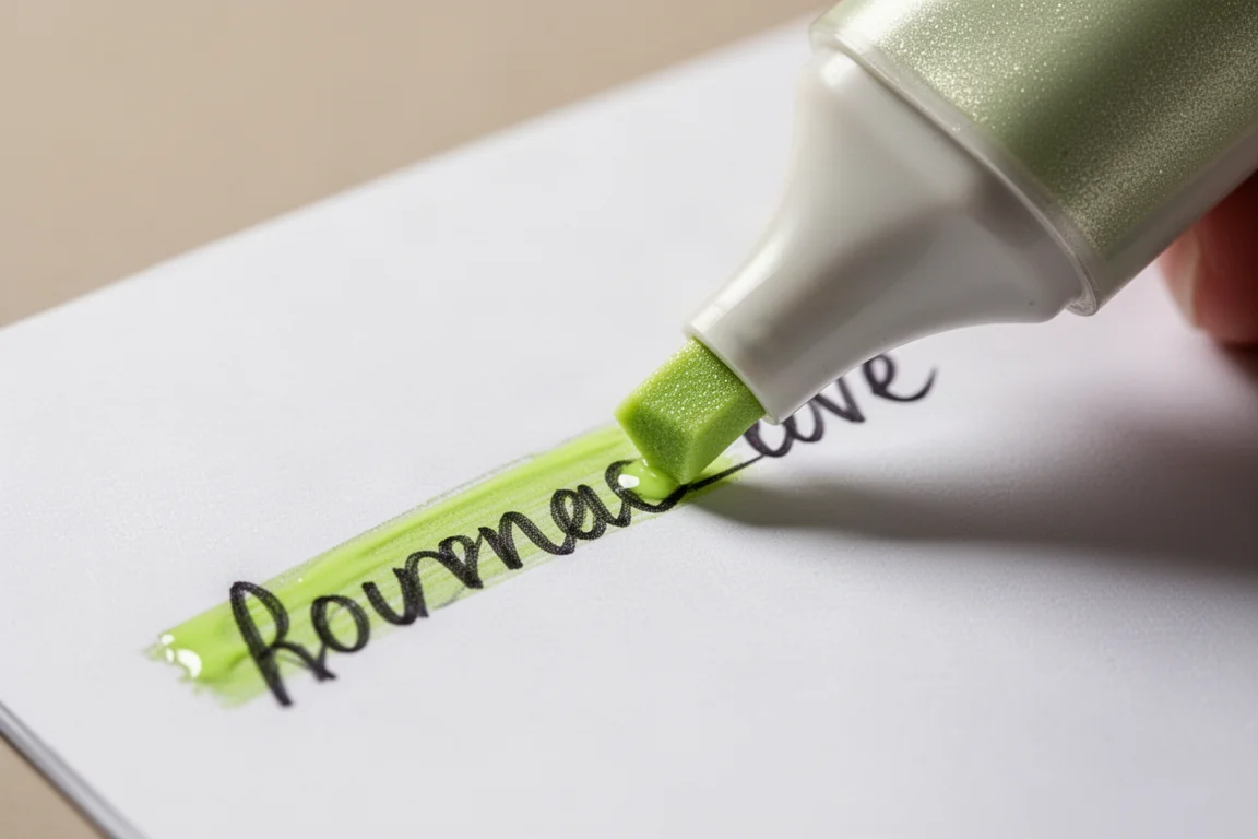 Close-up of smooth ballpoint ink being highlighted without smudging