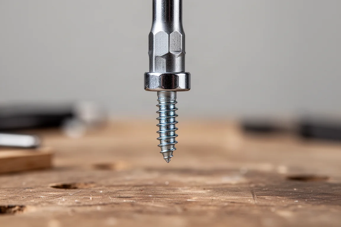 Nut driver lifting a small appliance screw by magnetic tip