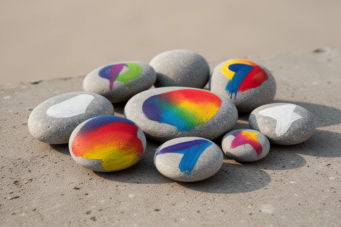 Painted rocks decorated with colorful paint marker designs