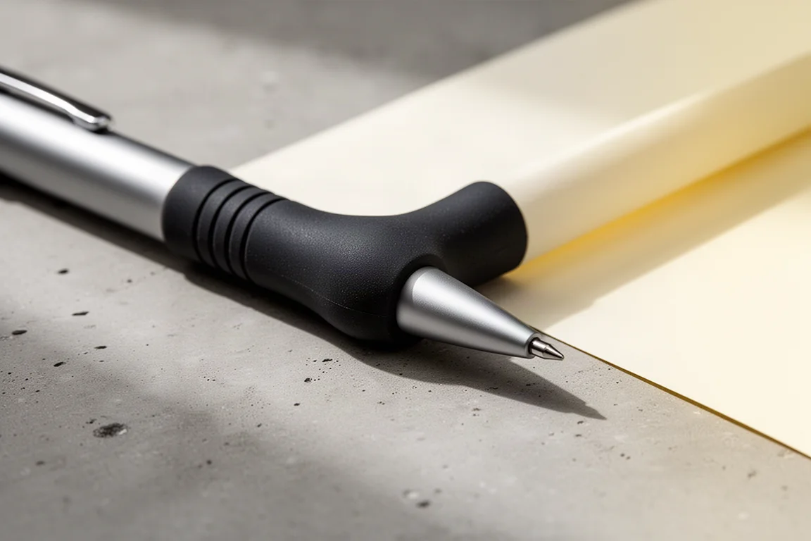 Close-up of a pen grip section with cushioned rubber texture