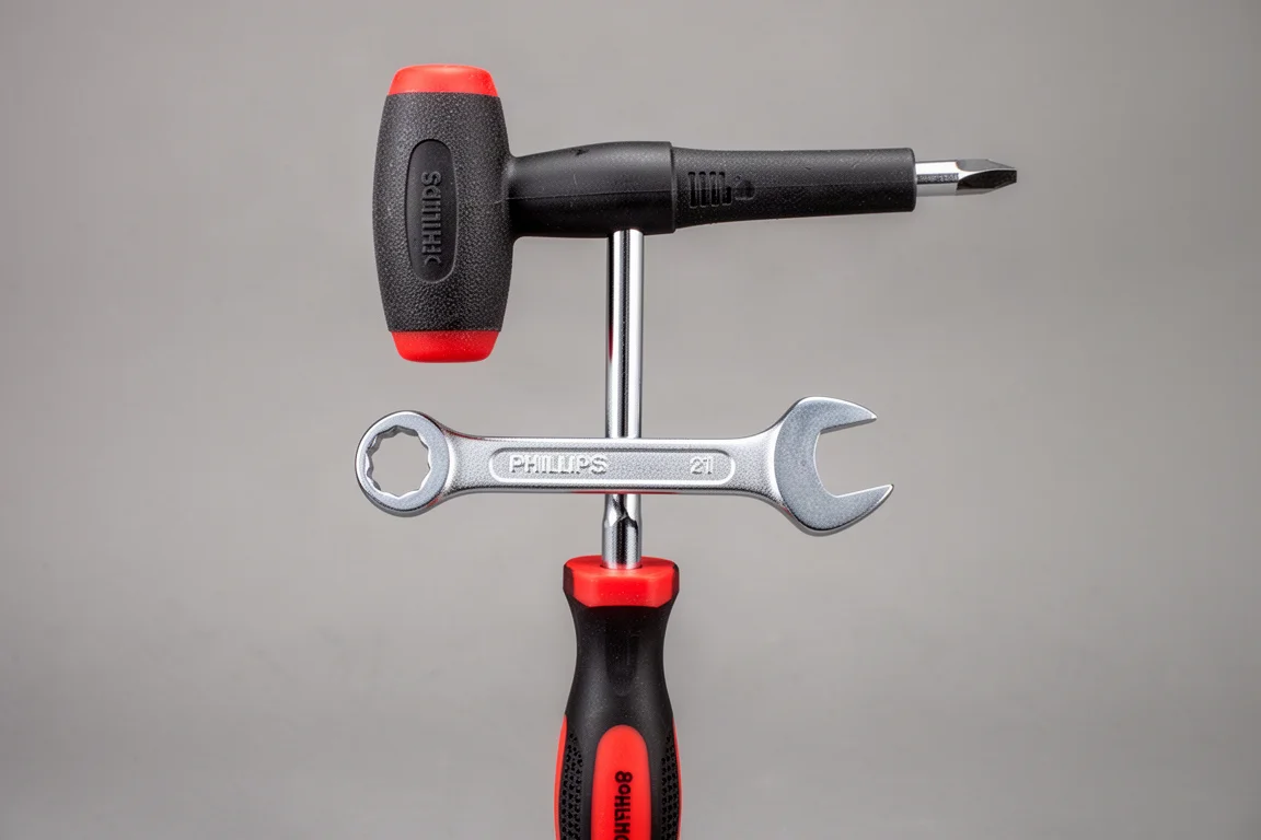 Tige de tournevis avec une clé de 18mm glissée dessus pour un effet de levier