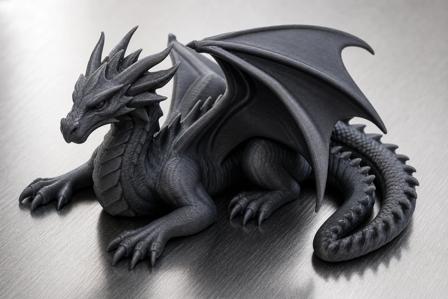 Fertiges 3D-gedrucktes Modell mit glatter Oberfläche auf einer Metalloberfläche