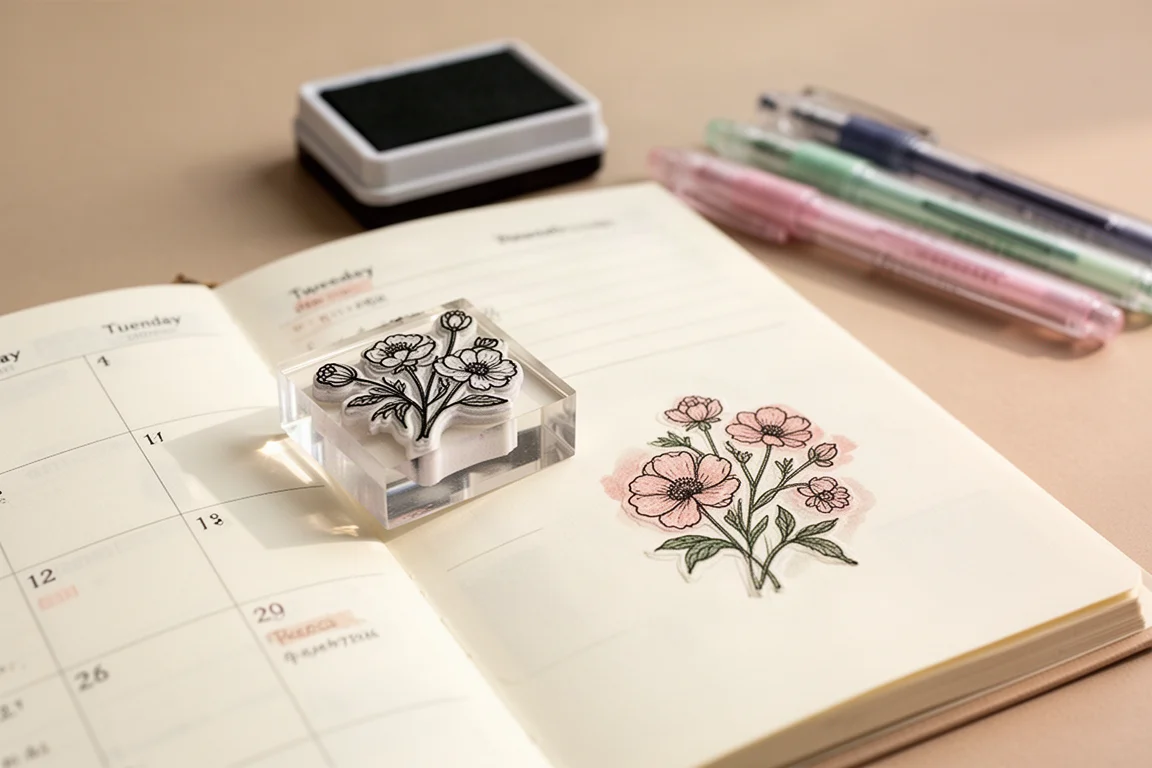 Clear stamp pressed onto a weekly planner spread
