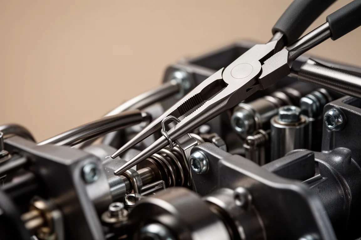 Longues pinces à becs fins atteignant le fond d'un compartiment moteur encombré
