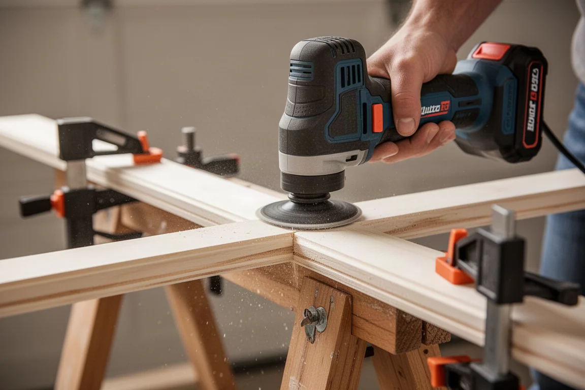 DIY user cutting trim with a cordless oscillating multi-tool