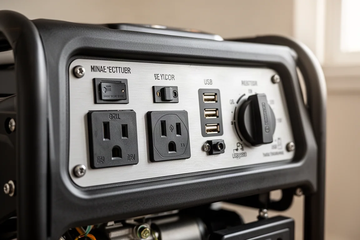發電機控制面板特寫,備有 RV 及家用插座