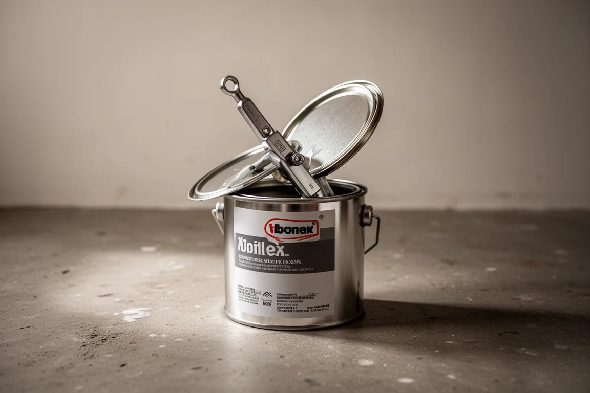 Tool prying the lid off a small paint can