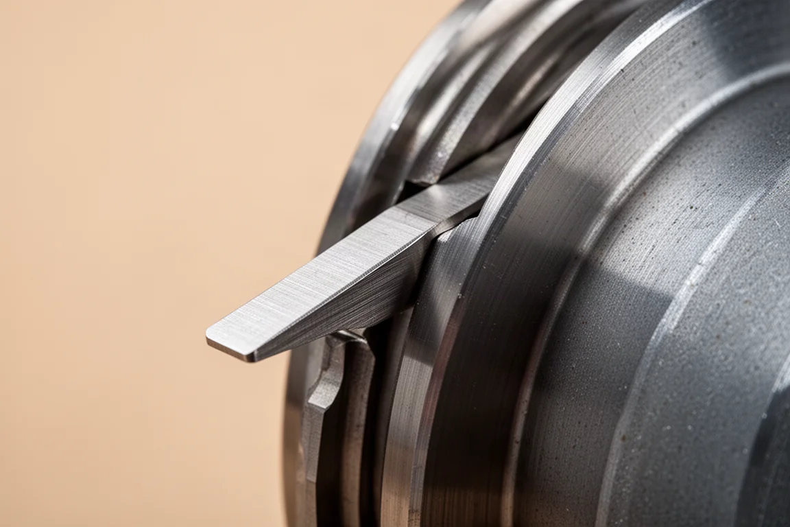 Low-profile puller jaws sliding into a tight gap against a pulley