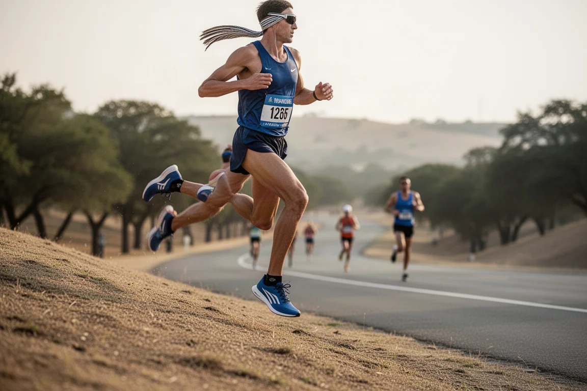 Corridore che supera una salita durante una mezza maratona su strada