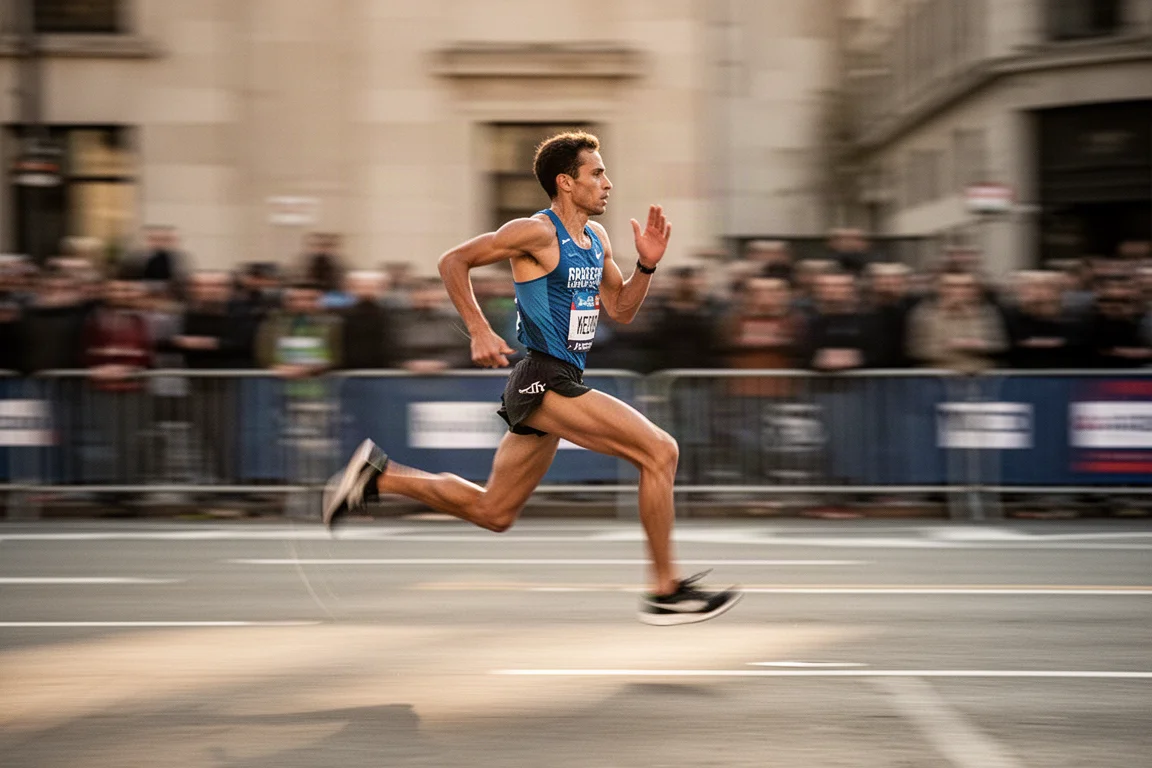 Un coureur accélérant dans un virage lors d'un 10 km sur route