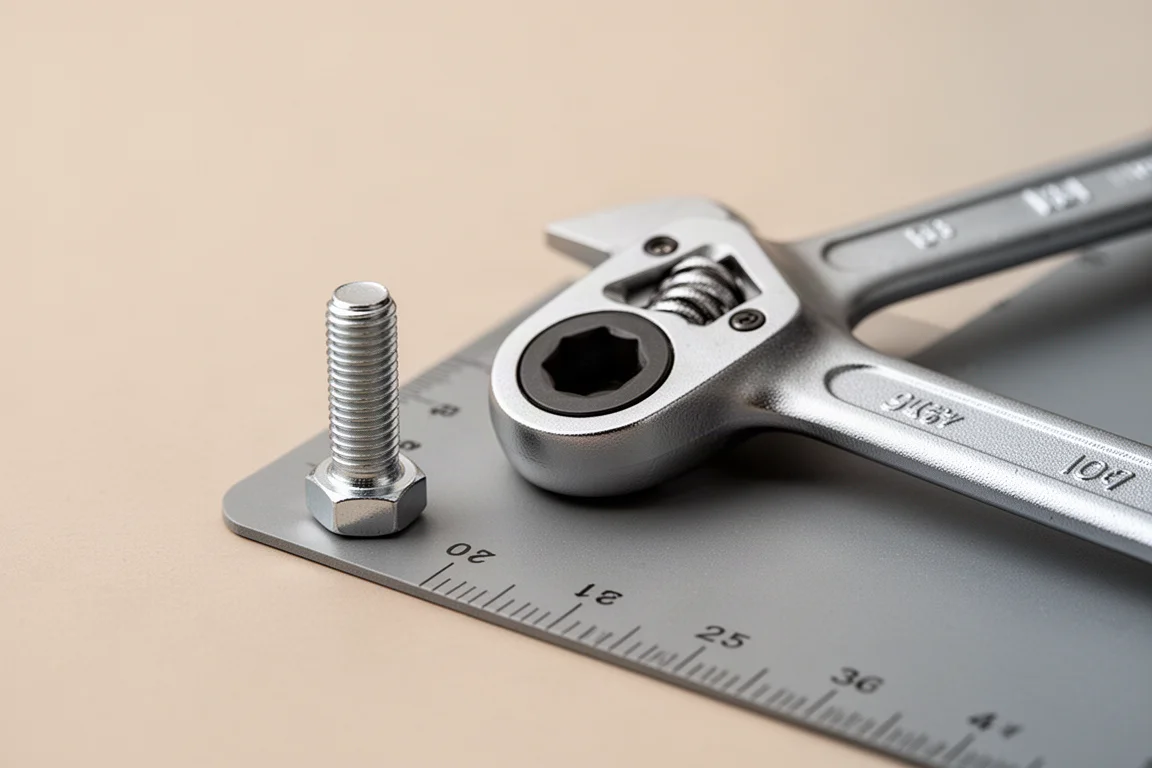Wrench head footprint compared against a bolt on a measuring surface