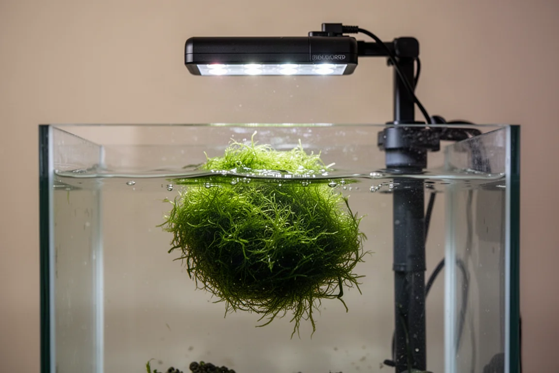 Refugium-Filterbecken mit Chaeto-Algen unter LED-Beleuchtung