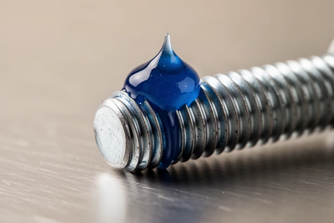 Thick gel-type threadlocker holding its shape on a bolt thread without running off