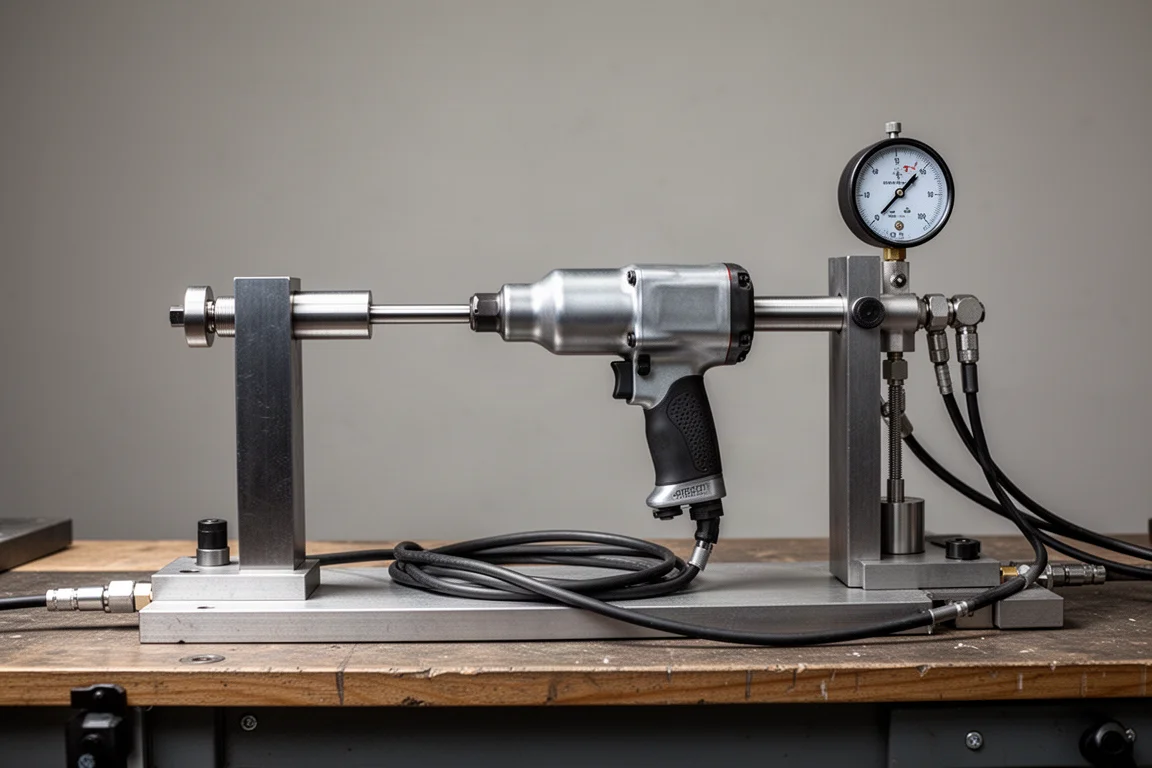 Bancada de testes com um equipamento de medição de torque