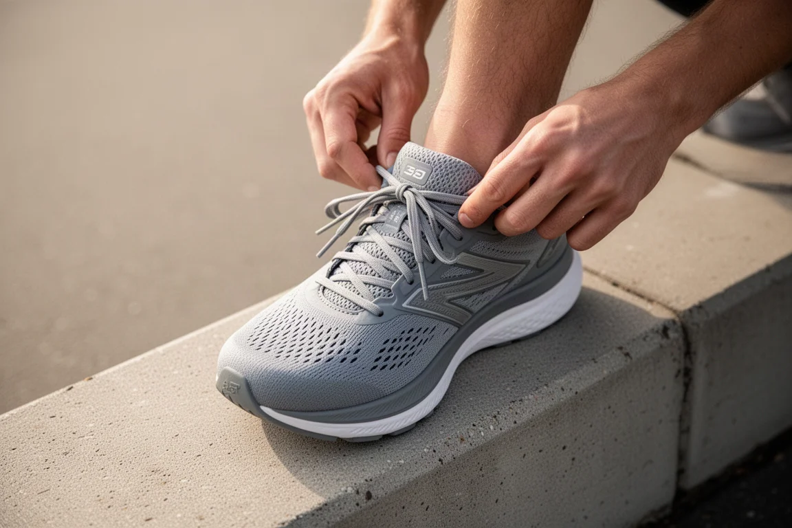 Hardlooper strikt een ruime hardloopschoen voor een lange wegtraining