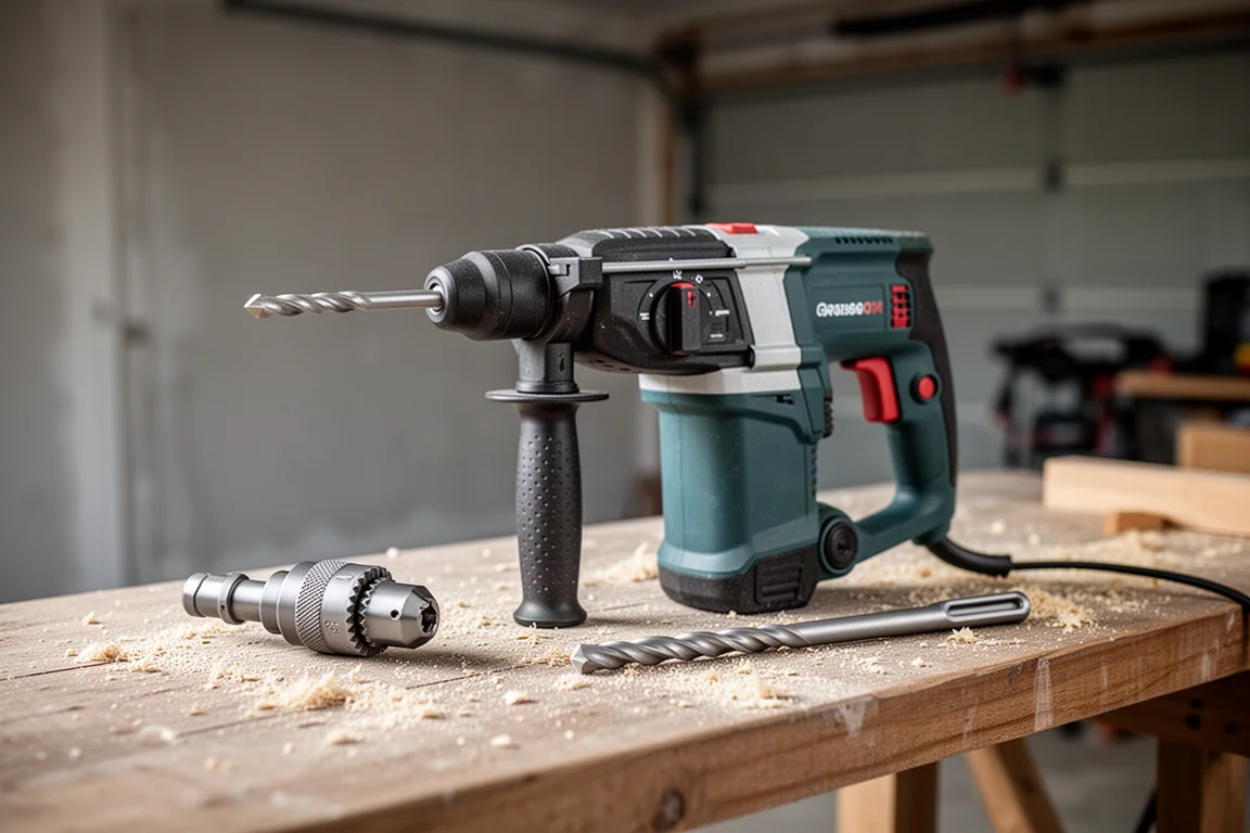 Bosch Bulldog 電錘放在工地工作台上