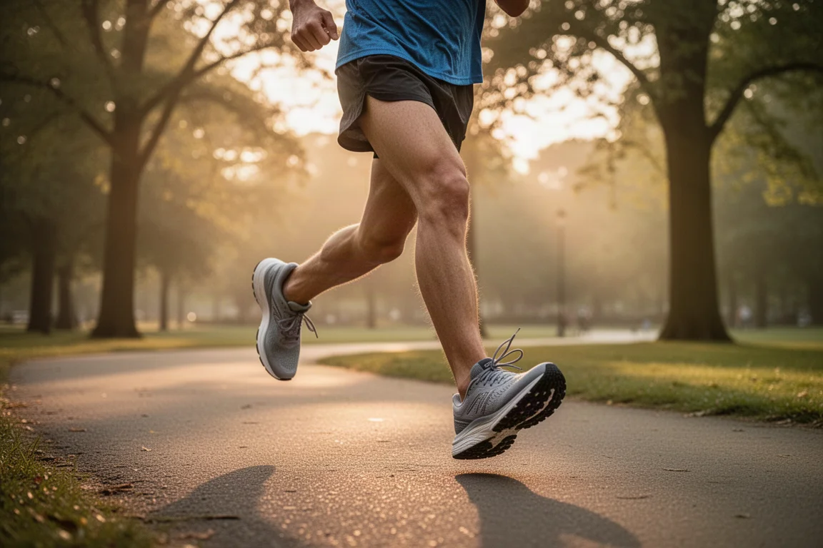 Läufer startet zu einem lockeren lockeren Lauf bei Sonnenaufgang