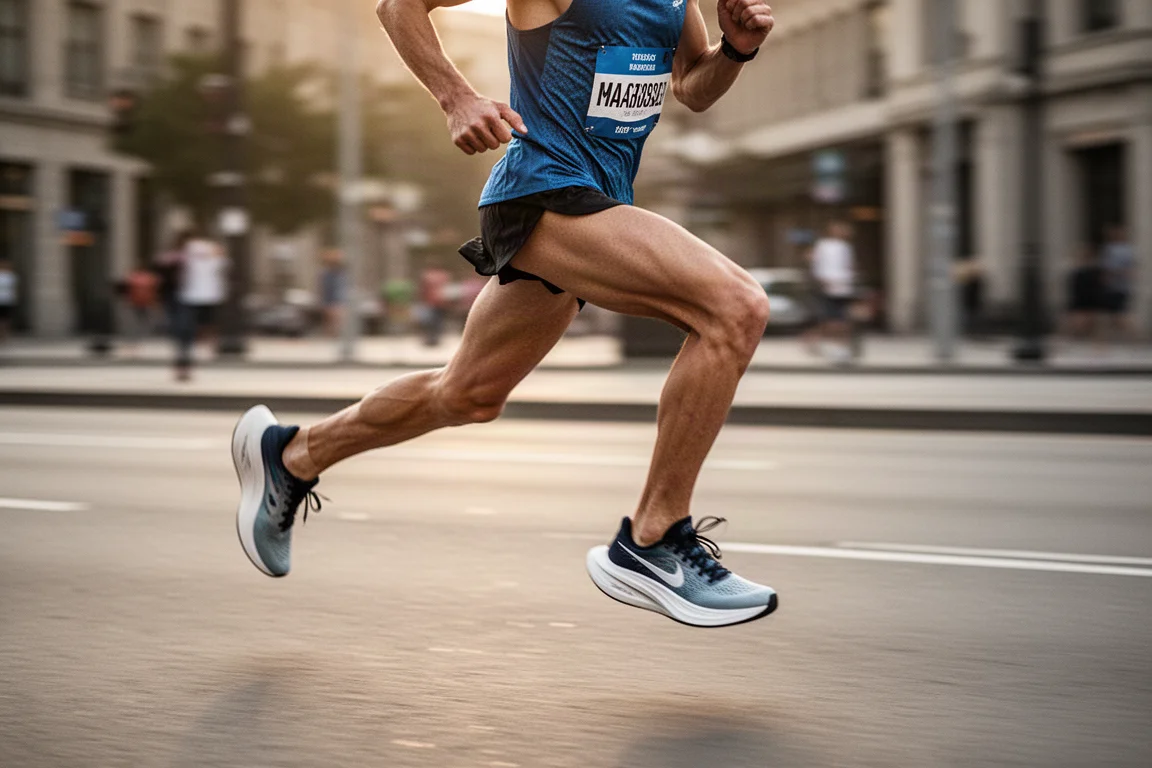 Läufer bei einer Marathon-Leistung auf offenen städtischen Straßen