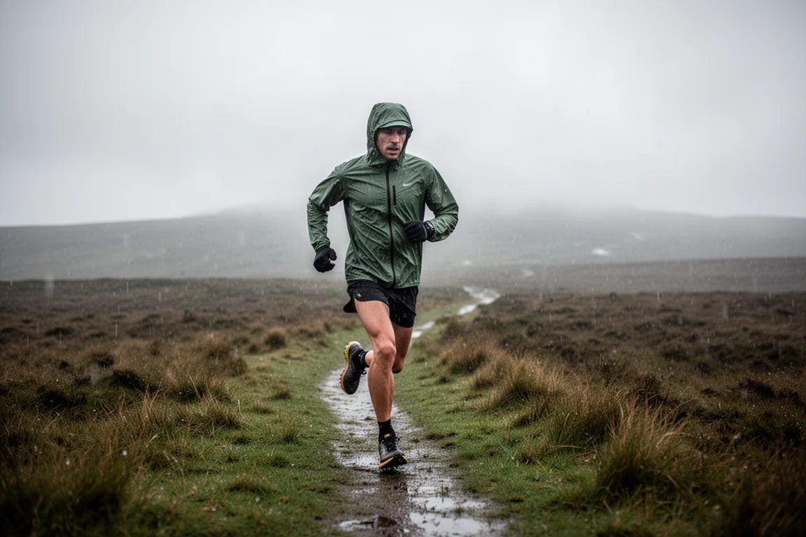 Trail runner stowing a phone in a leg pocket of storage tights