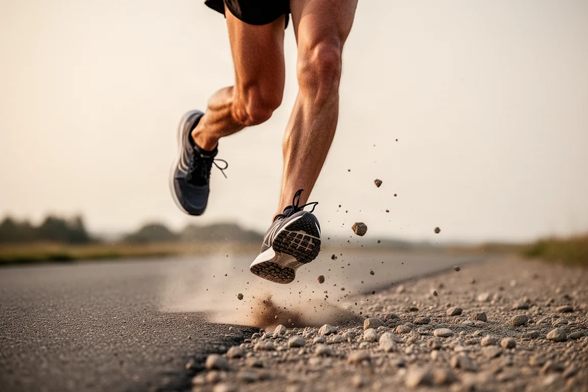 Runner training on a mixed gravel and tarmac path