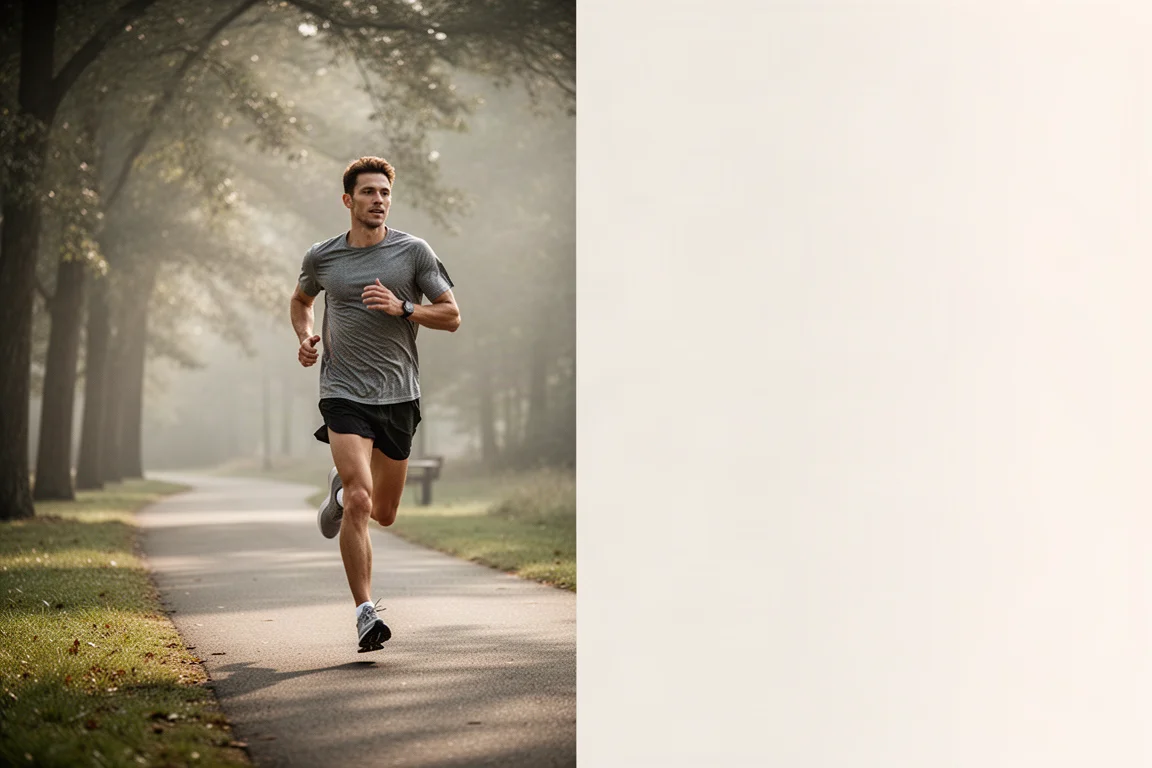 Coureur accumulant des kilomètres de récupération sur un chemin pavé tranquille