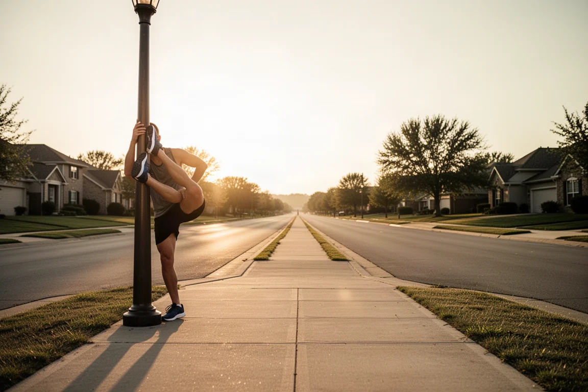 Person standing comfortably on pavement in plush cushioned running shoes