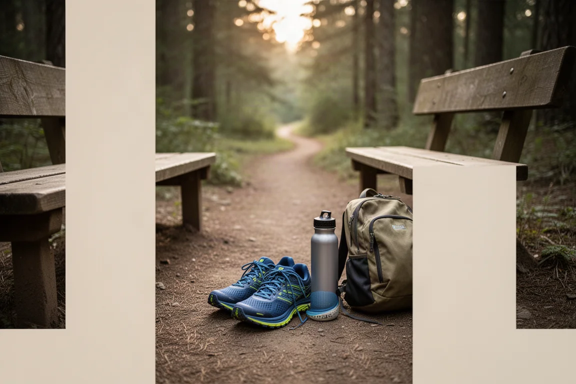 Hardloper die rekt en schoenen verwisselt op een bankje na een trailrun