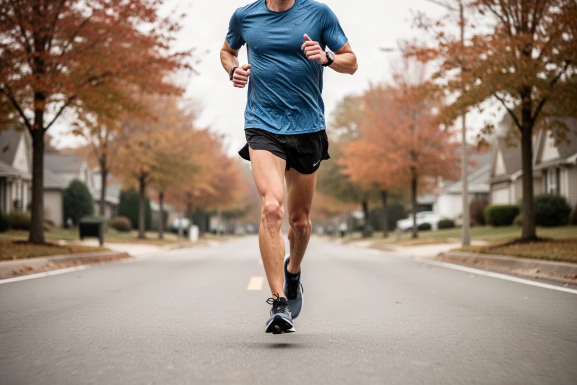 Marathon runner on an open road during a long training run