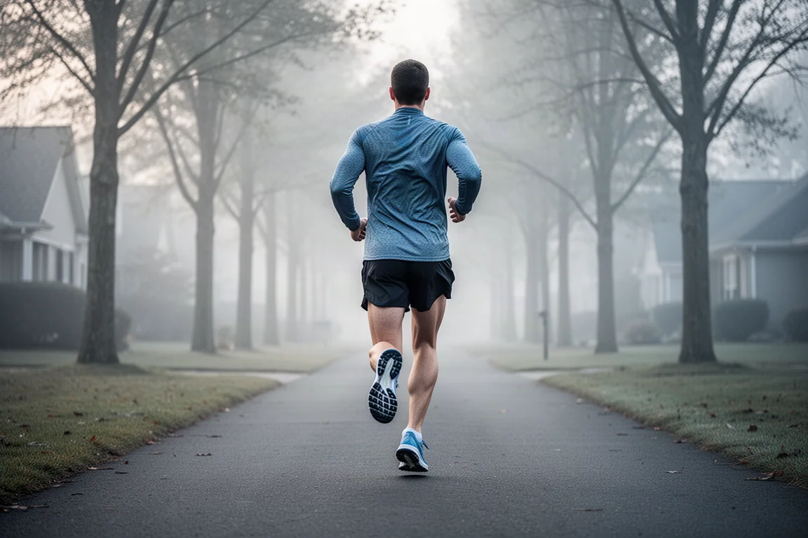 Corridore in una corsa leggera al mattino presto con una scarpa daily ammortizzata