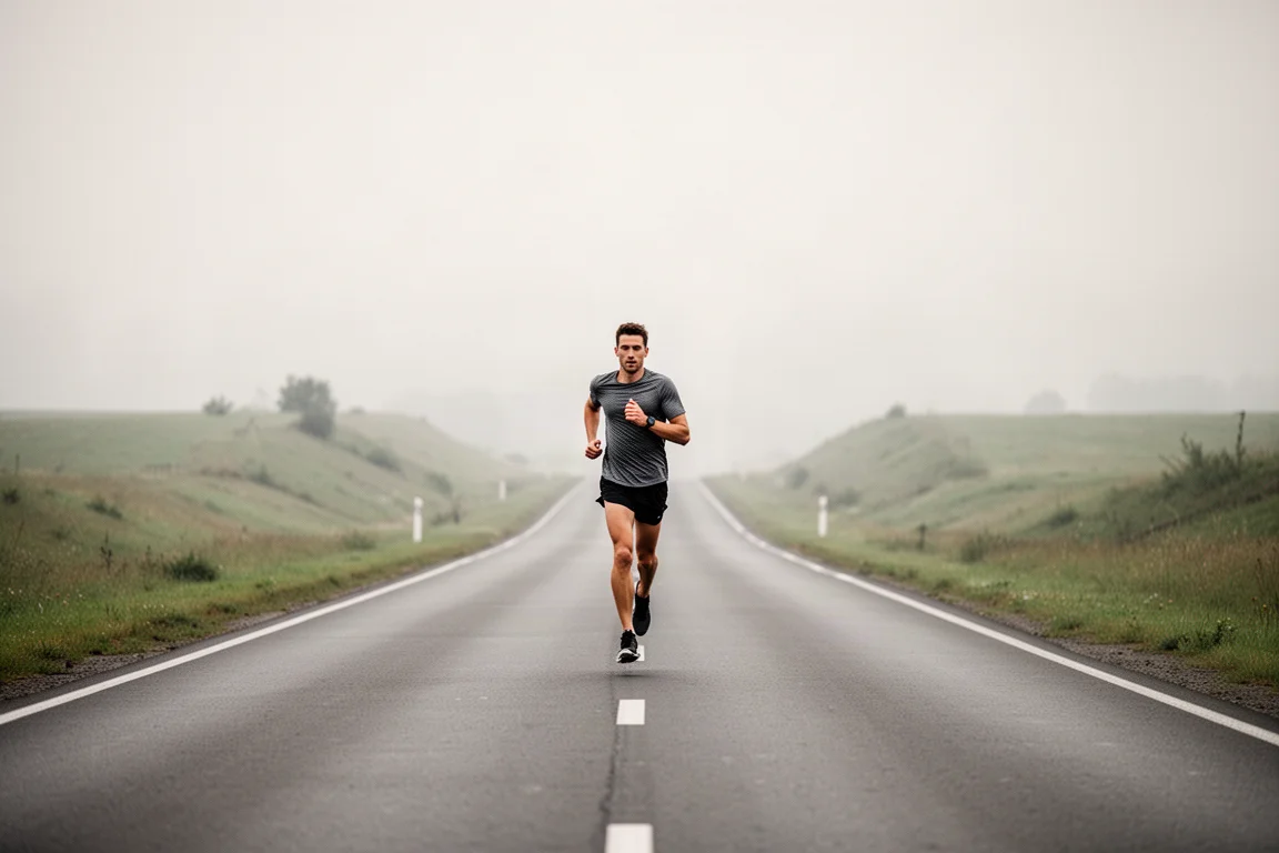 Runner che esegue ripetute a intervalli su una strada deserta