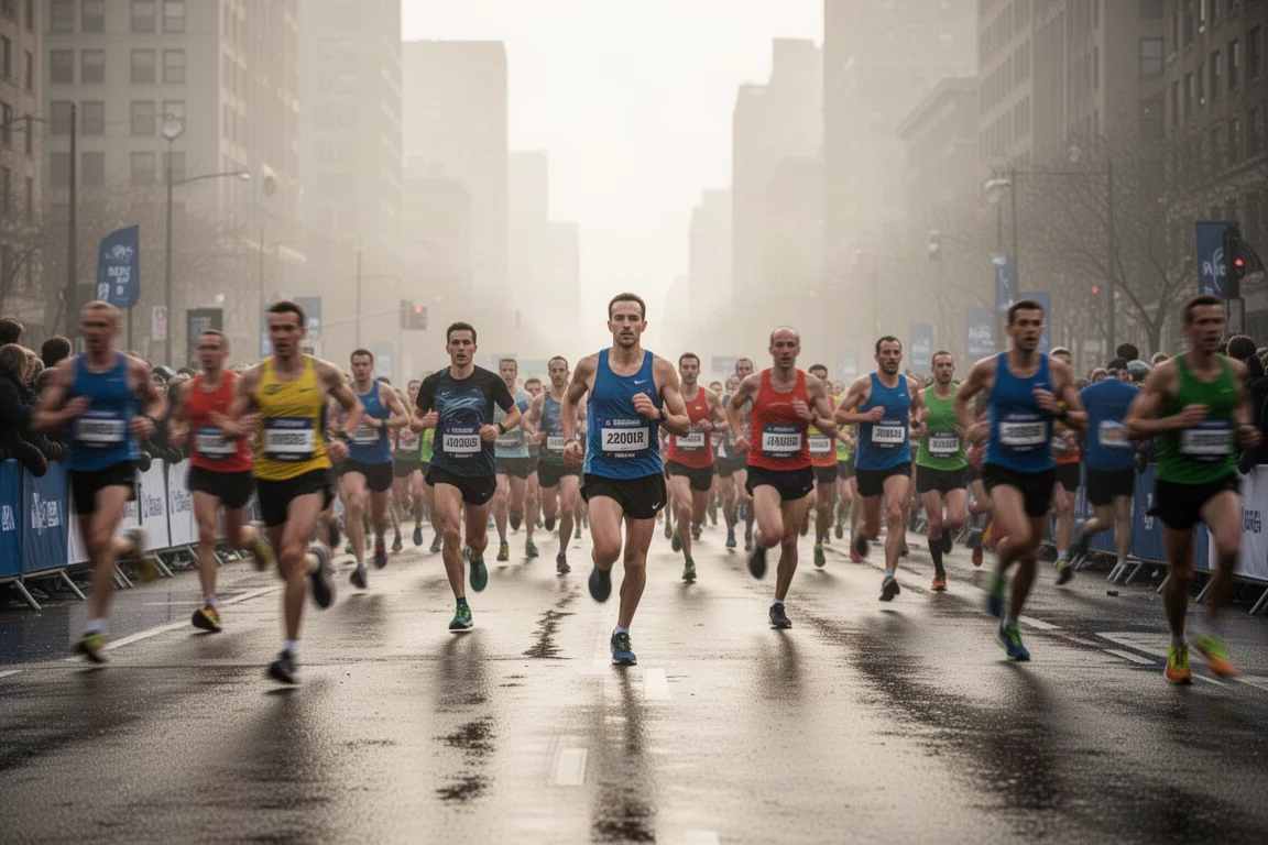 Runners lining up at the start of a marathon