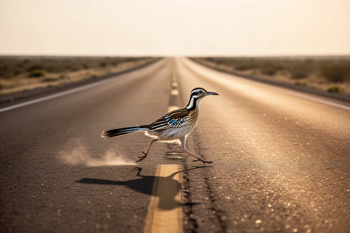 Runner pushing the pace on a straight road at golden hour