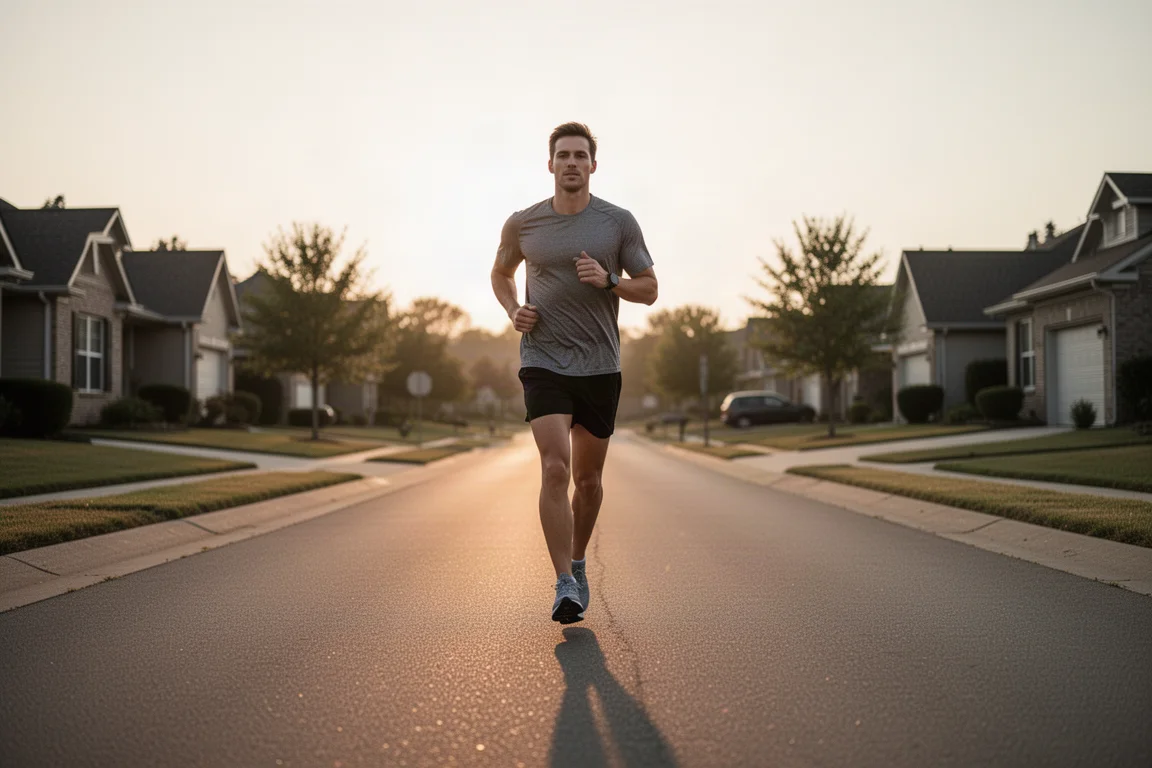 Runner finishing a relaxed easy run at golden hour