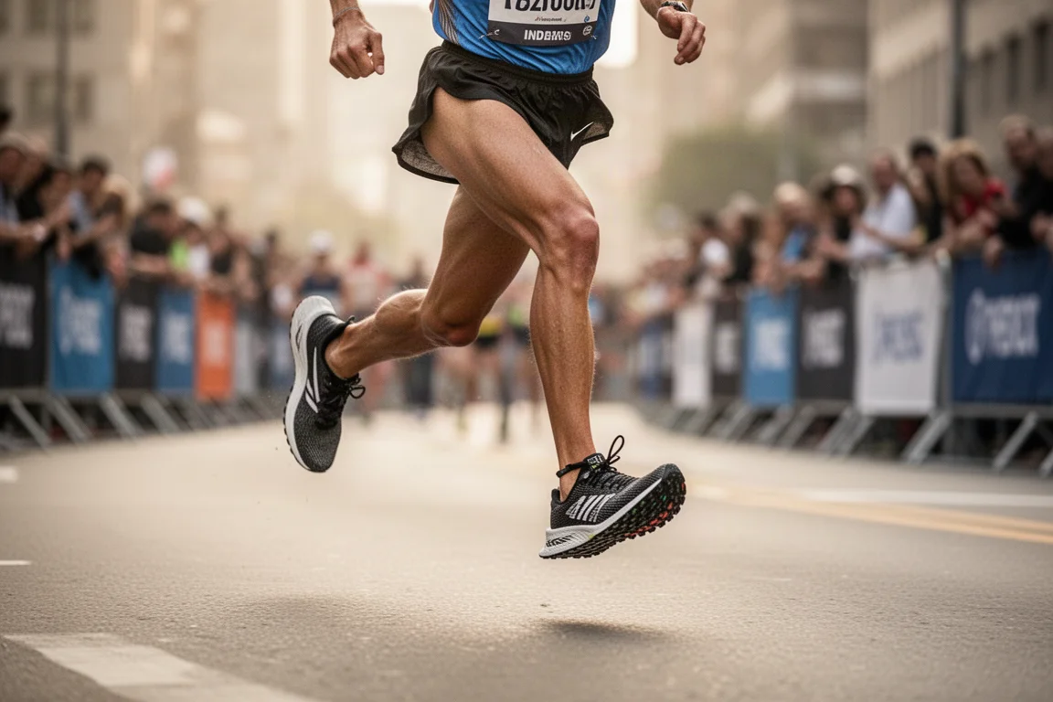 Runner lacing up a pair of cushioned daily training shoes on a pavement