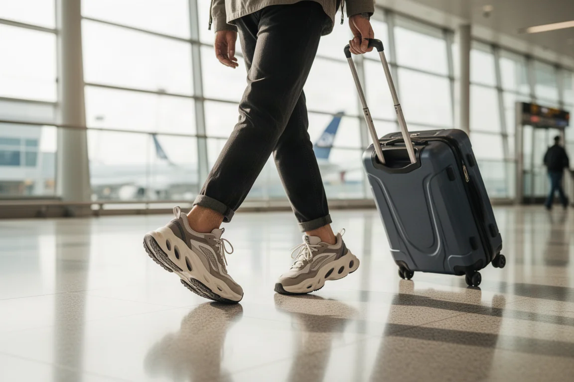 Équipement de running disposé à plat avec chaussures et chaussettes sur du béton
