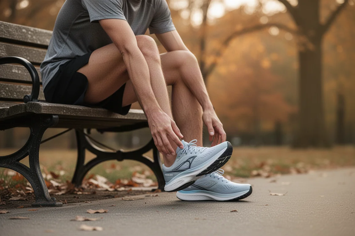 Coureur s'étirant après une course de récupération facile dans un parc