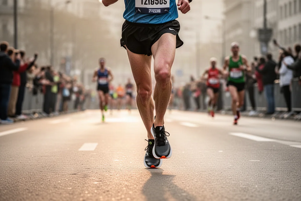 Marathon runner on an open road in the late miles of a race