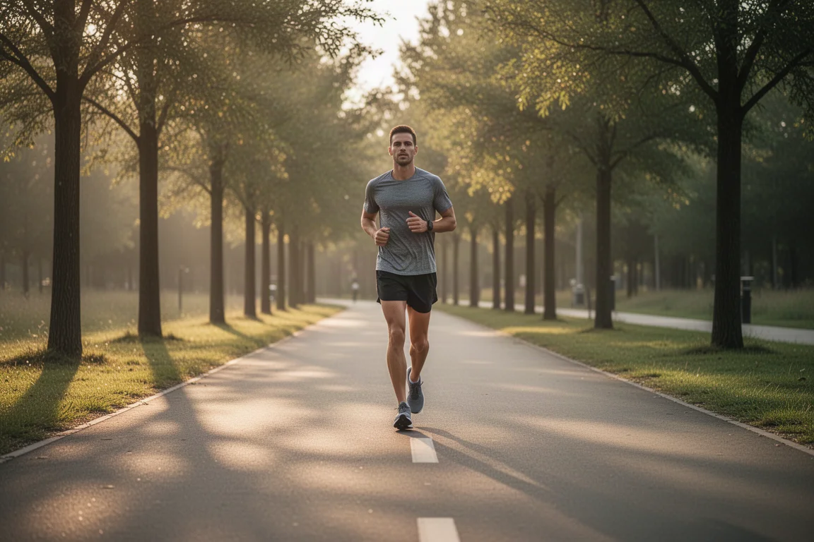 Close-up of a high-stack running midsole compressing on pavement during a long run