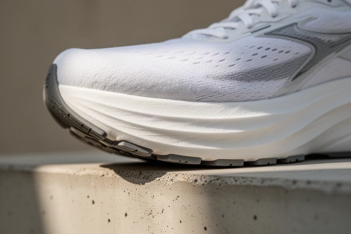 Cushioned running shoe midsole detail with thick soft foam