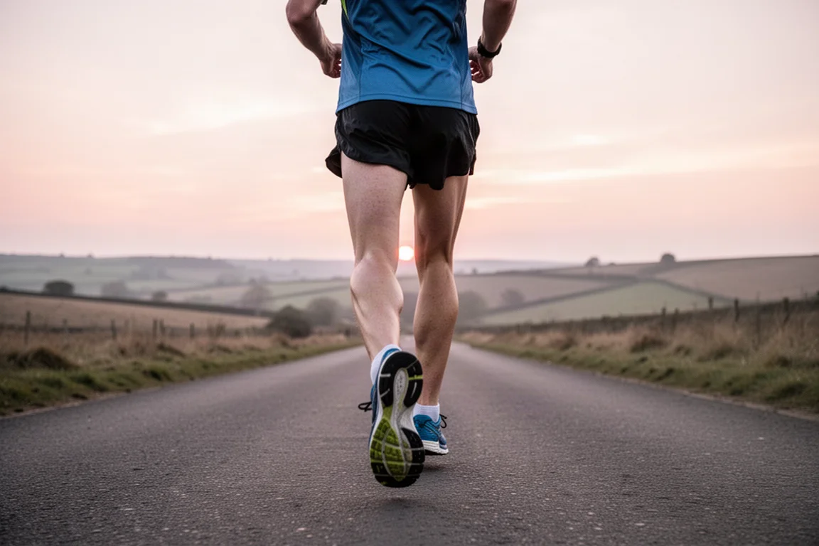 Runner finishing a long run at sunrise on an open road